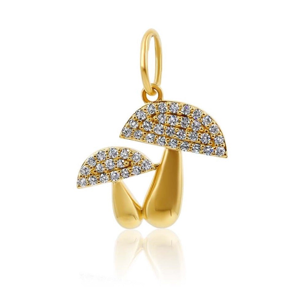 925 Sterling Silver Double Mushroom Diamond Pendant