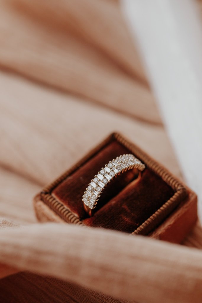 925 Sterling Silver Double Row Baguette and Round Diamond Band