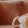 Modern ring band with refined double row stone arrangement