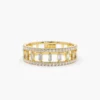 925 Sterling Silver Double Row Micro Pave Diamond Ring with Baguette Diamond