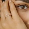 925 Sterling Silver Double Row Micro Pave Diamond Ring with Baguette Diamond - Image 6