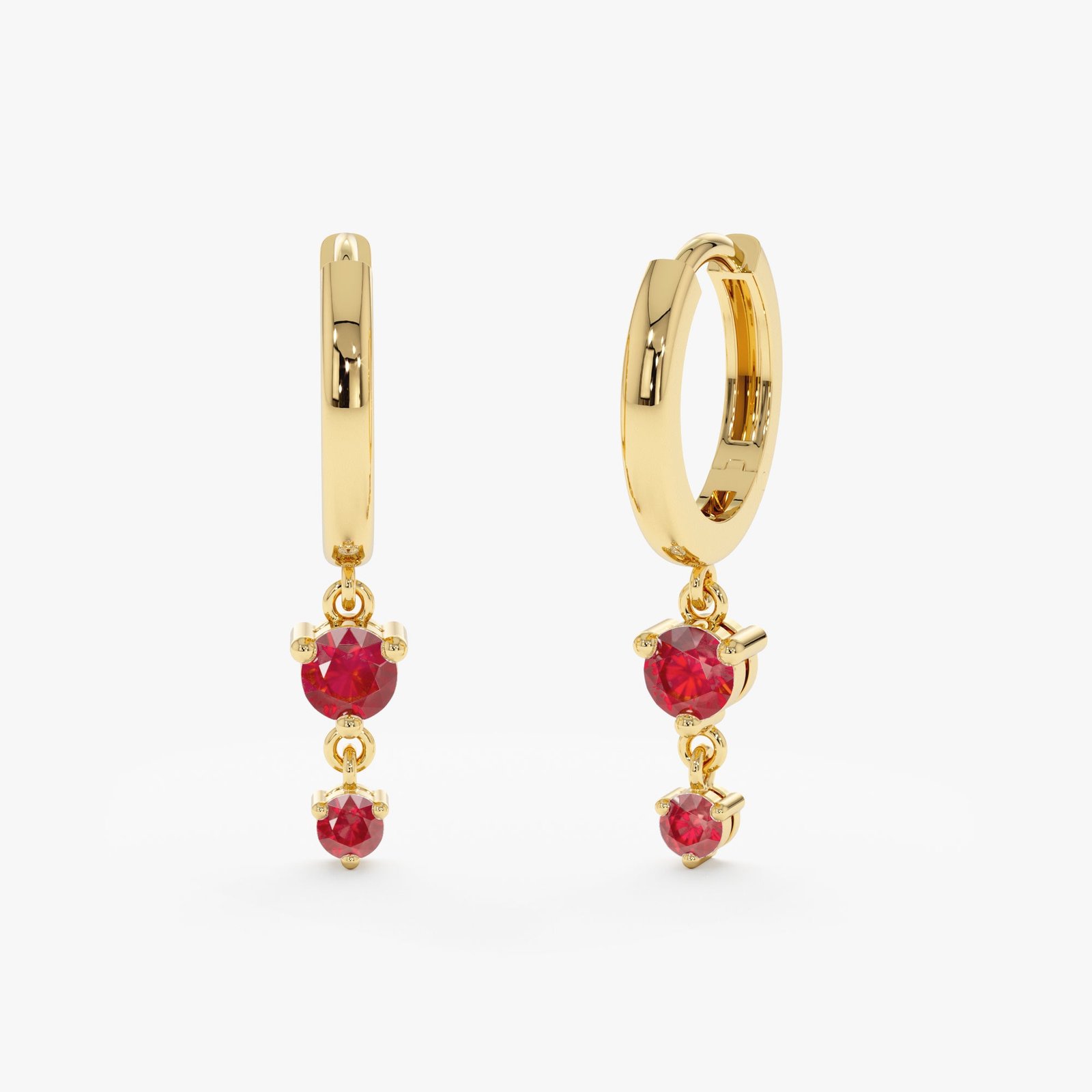 Double ruby drop huggie earrings in 925 sterling silver
