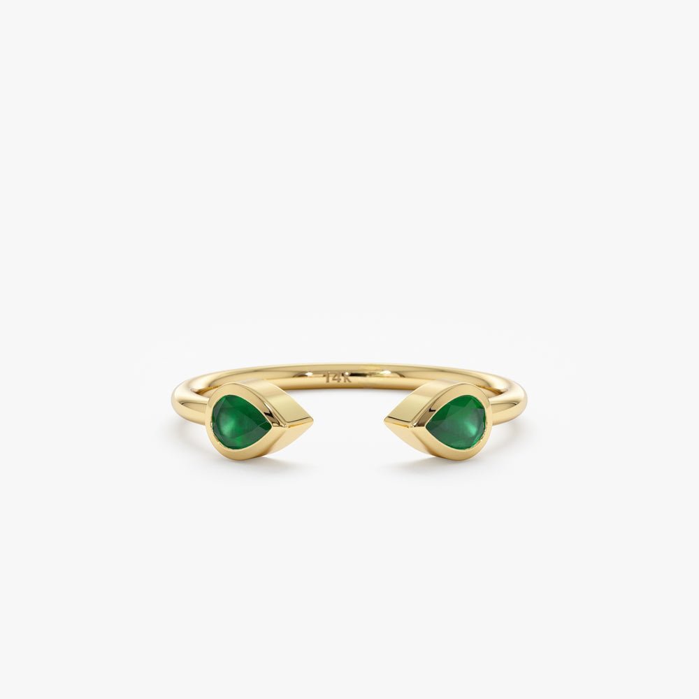 925 Sterling Silver Drop Emerald Open Ring