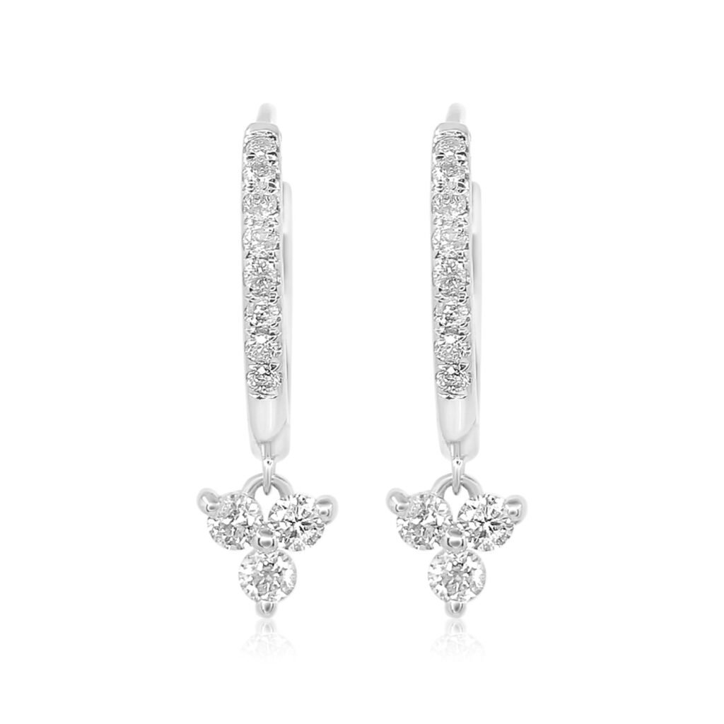 925 Sterling Silver Drop Trio Diamond Hoop Earring