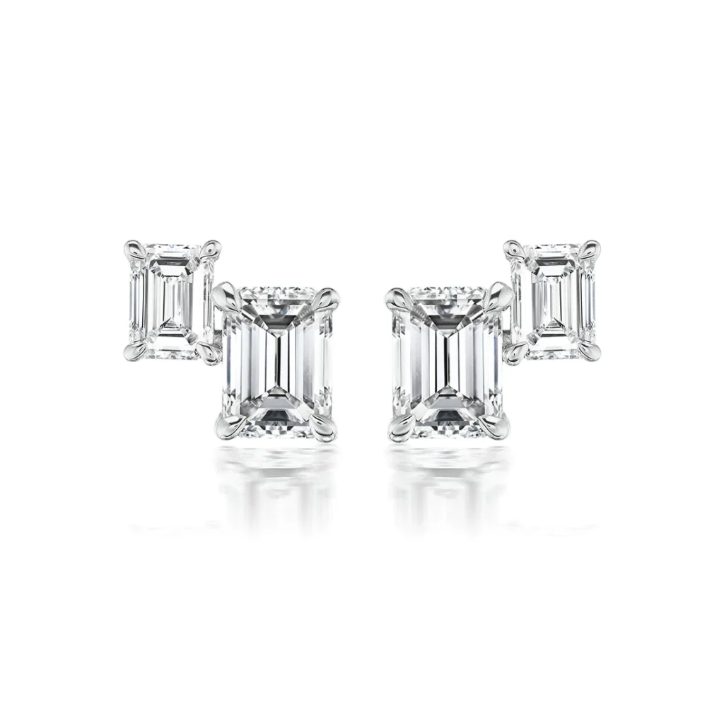 Duo Emerald Diamond Studs 925 Sterling Silver