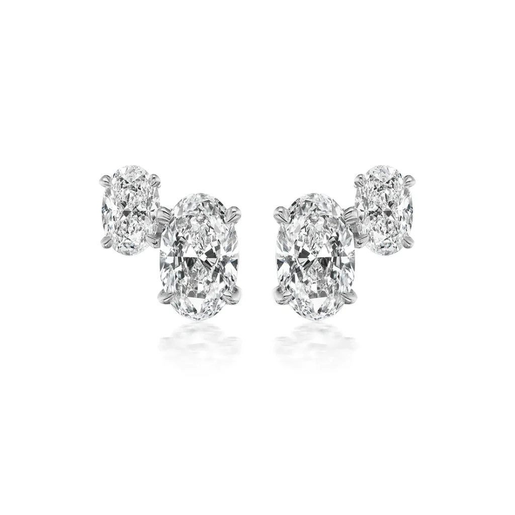 Duo Oval Diamond Studs 925 Sterling Silver