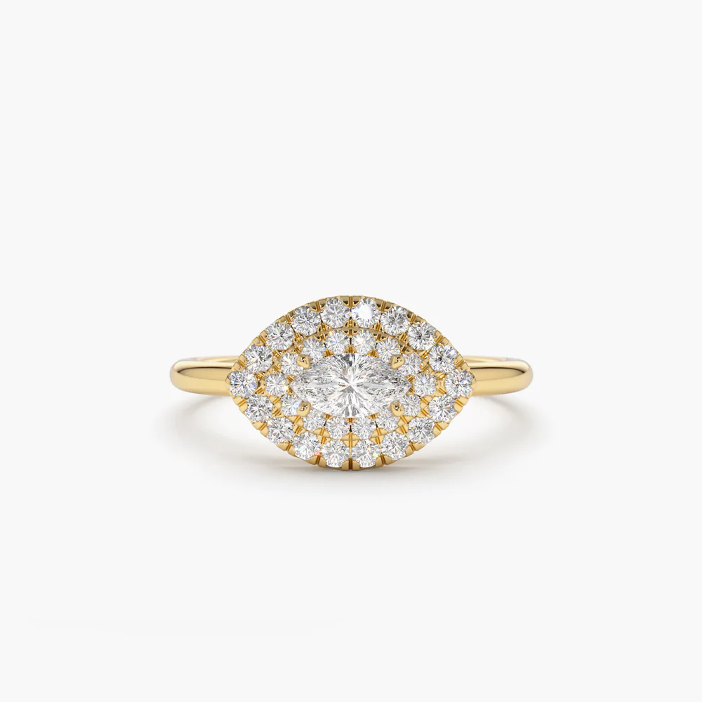 925 Sterling Silver East to West Double Halo Marquise Diamond Ring