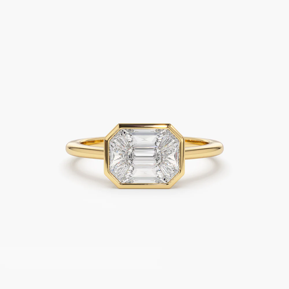 925 Sterling Silver East West Illusion Setting Emerald Pie Cut Diamond Engagement Ring
