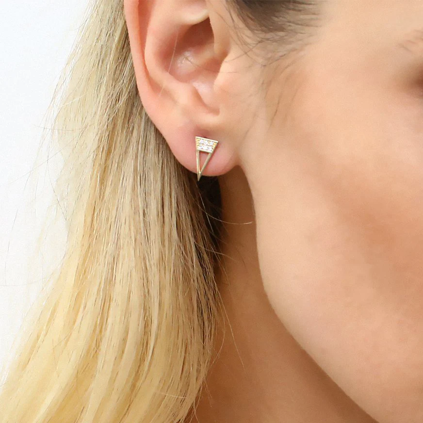 925 Sterling Silver Elongated Triangle Earring with Micro Pave Diamonds