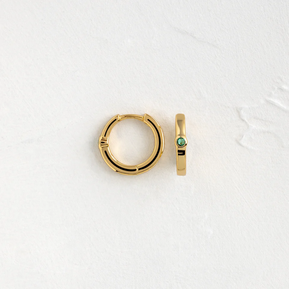 925 Sterling Silver Emerald 1970s Hoops