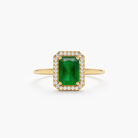 925 Sterling Silver Emerald and Diamond Bold Engagement Ring