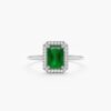 925 Sterling Silver Emerald and Diamond Bold Engagement Ring - Image 2