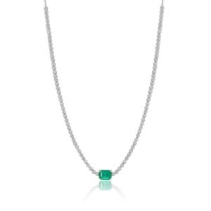 925 Sterling Silver Emerald and Diamond Buttercup Tennis Necklace