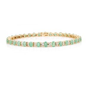 925 Sterling Silver Emerald and Diamond Designer Tennis Bracelet