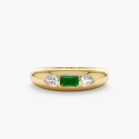 925 Sterling Silver Emerald and Diamond Dome Ring