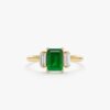 925 Sterling Silver Emerald and Diamond Engagement Ring
