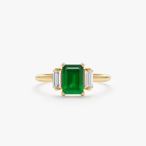 925 Sterling Silver Emerald and Diamond Engagement Ring