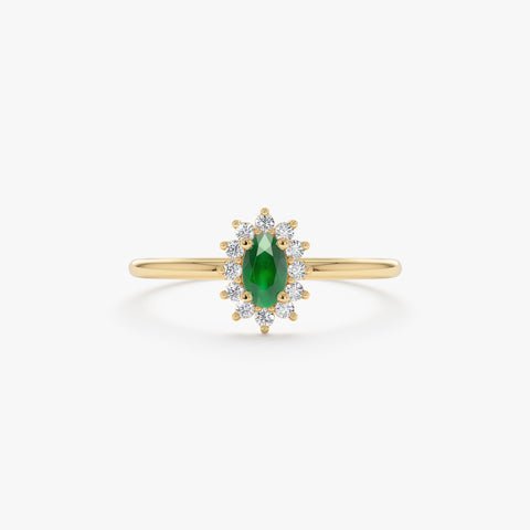 925 Sterling Silver Emerald and Diamond Engagement Ring