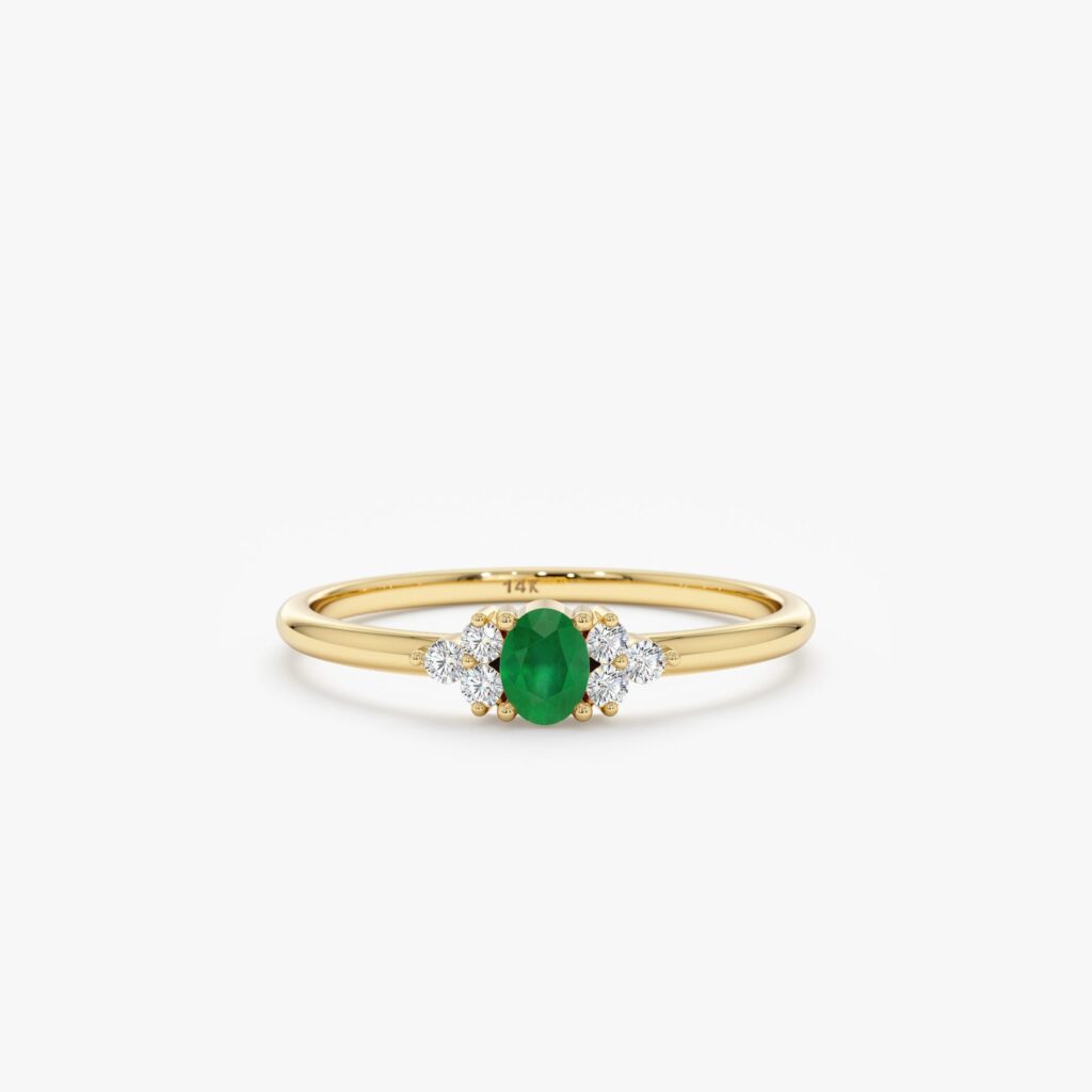 925 Sterling Silver Emerald and Diamond Engagement Ring