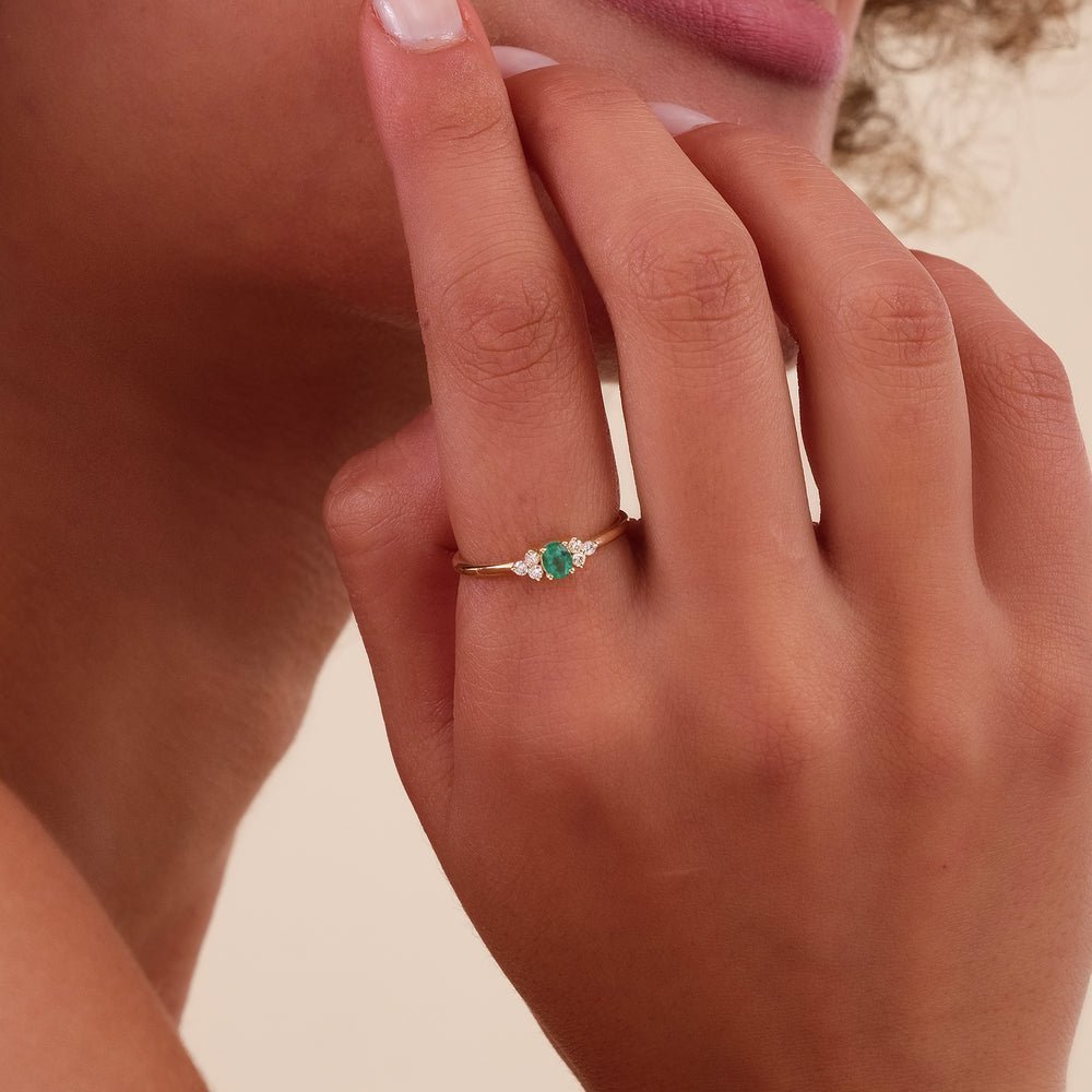 925 Sterling Silver Emerald and Diamond Engagement Ring - Image 5