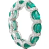 925 Sterling Silver Emerald and Diamond Eternity Band - Image 4