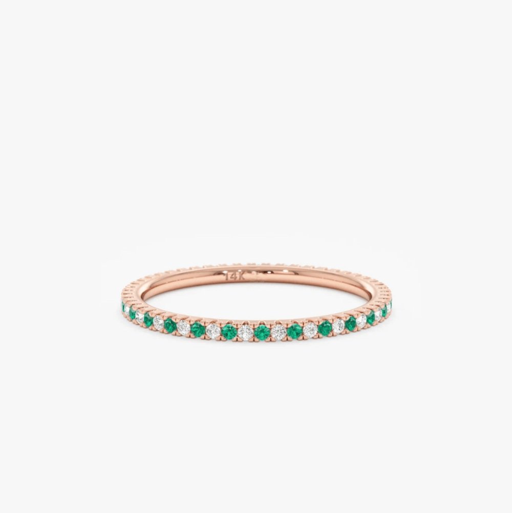 925 Sterling Silver Emerald and Diamond Eternity Ring