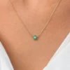 925 Sterling Silver Emerald and Diamond Flower Charm Necklace