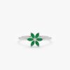 925 Sterling Silver Emerald and Diamond Flower Ring - Image 2