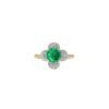 Sterling silver flower ring with emerald and diamond accents