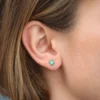 Flower stud earrings with premium CZ emerald and diamond stones
