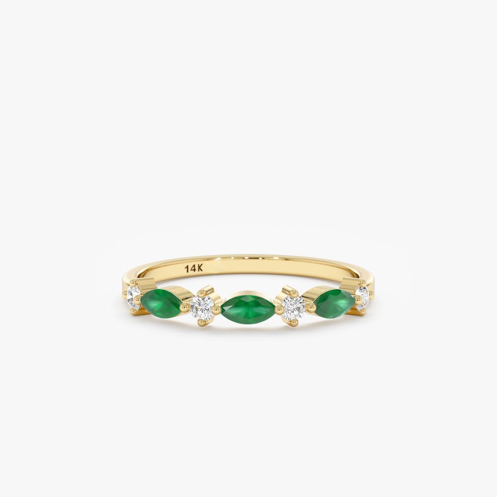 925 Sterling Silver Emerald and Diamond Garland Ring