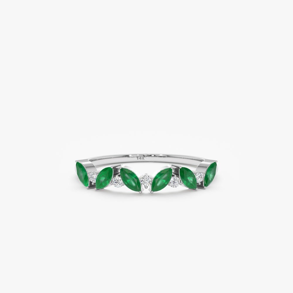 925 Sterling Silver Emerald and Diamond Half Eternity Ring
