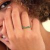 925 Sterling Silver Emerald and Diamond Half Eternity Ring - Image 3