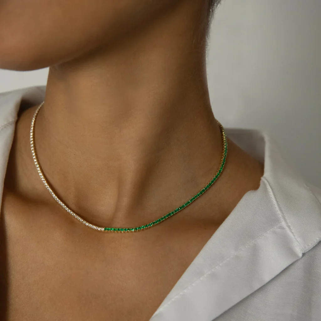925 Sterling Silver Emerald And Diamond Hepburn Choker