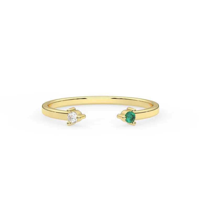 925 Sterling Silver Emerald and Diamond open Cuff Ring