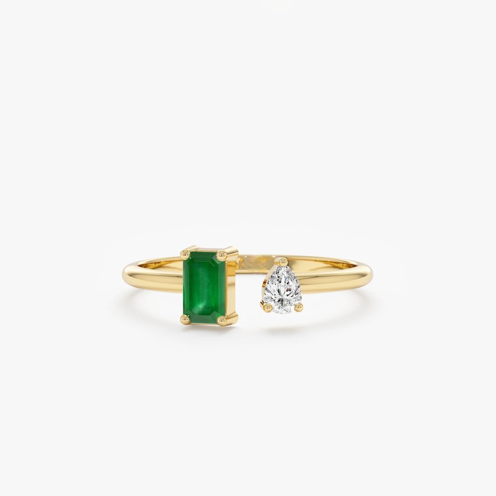 925 Sterling Silver Emerald and Diamond Open Ring