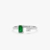 925 Sterling Silver Emerald and Diamond Open Ring - Image 3