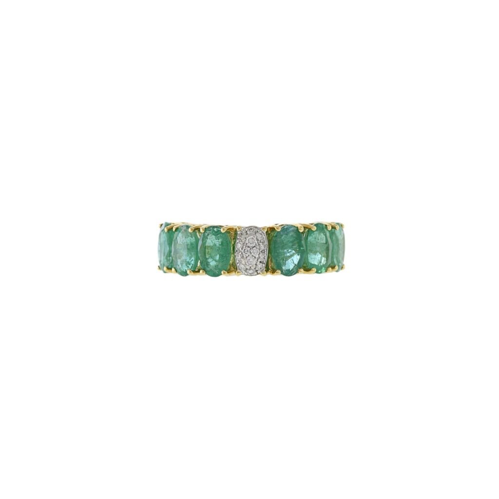 925 Sterling Silver Emerald And Diamond Ring
