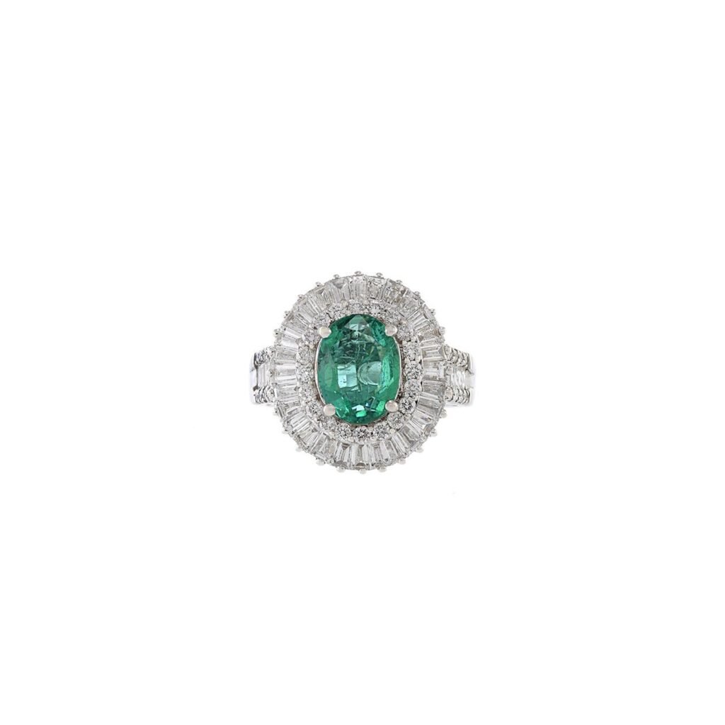 925 Sterling Silver Emerald And Diamond Ring
