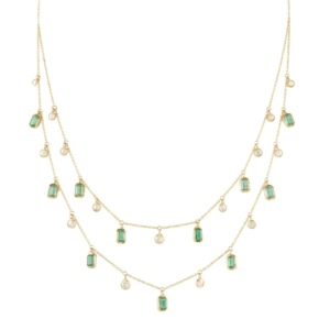 925 Sterling Silver Emerald and Diamond Station Charm Necklace