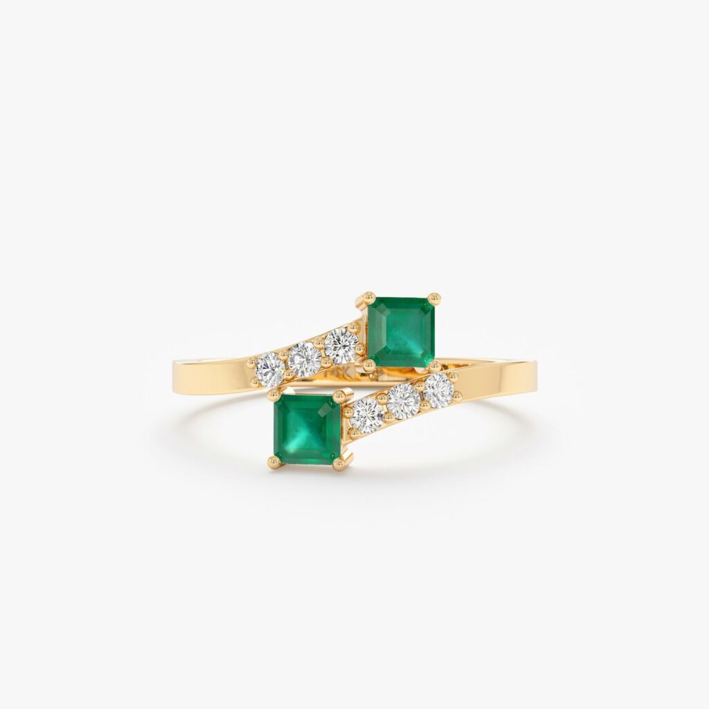 925 Sterling Silver Emerald and Diamond Wrap Ring