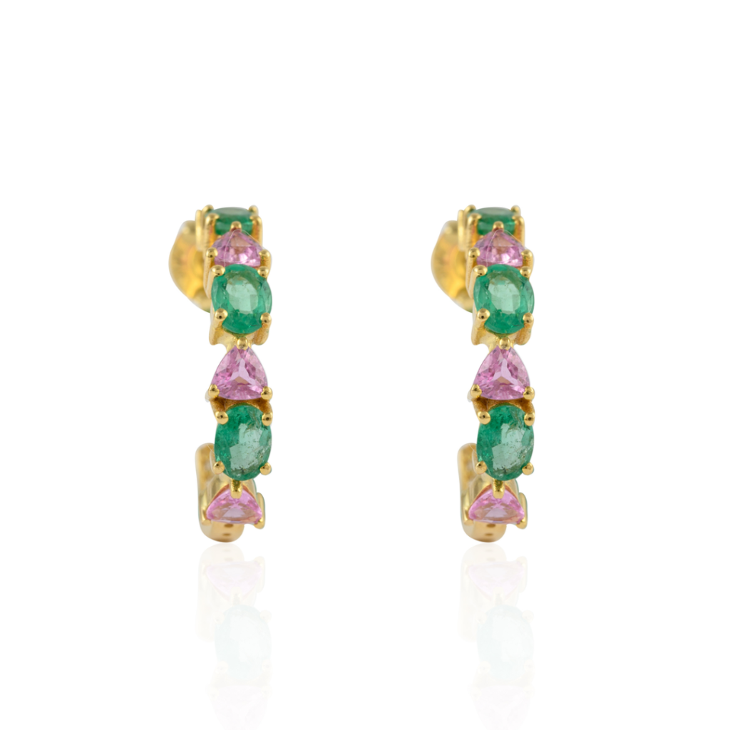 925 Sterling Silver Emerald and Pink Sapphire Earrings