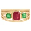 925 Sterling Silver Emerald and Ruby Ring