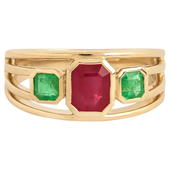 925 Sterling Silver Emerald and Ruby Ring