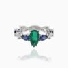 925 Sterling Silver Emerald and Sapphire Diamond Ring - Image 2