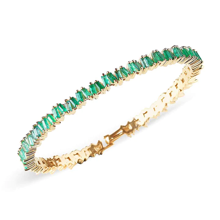 925 Sterling Silver Emerald Baguette Picket Bangle