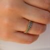 Emerald bezel eternity ring in thick gold-plated sterling silver