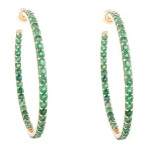 925 Sterling Silver Emerald Big Hoop Earrings