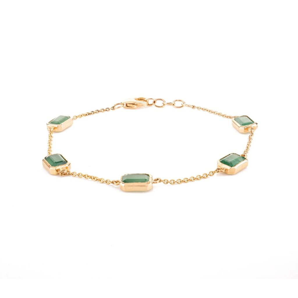 925 Sterling Silver Emerald Chain Bracelet