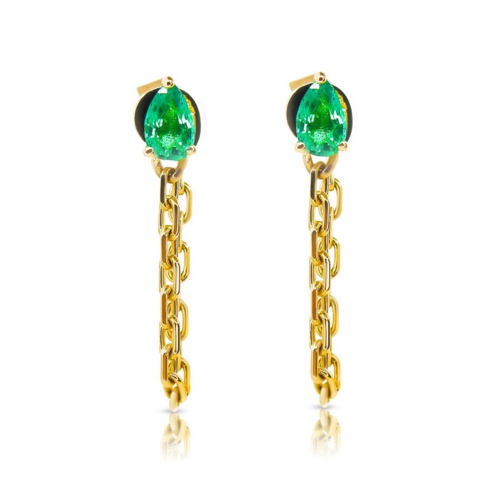 925 Sterling Silver Emerald Chain Loop Earring